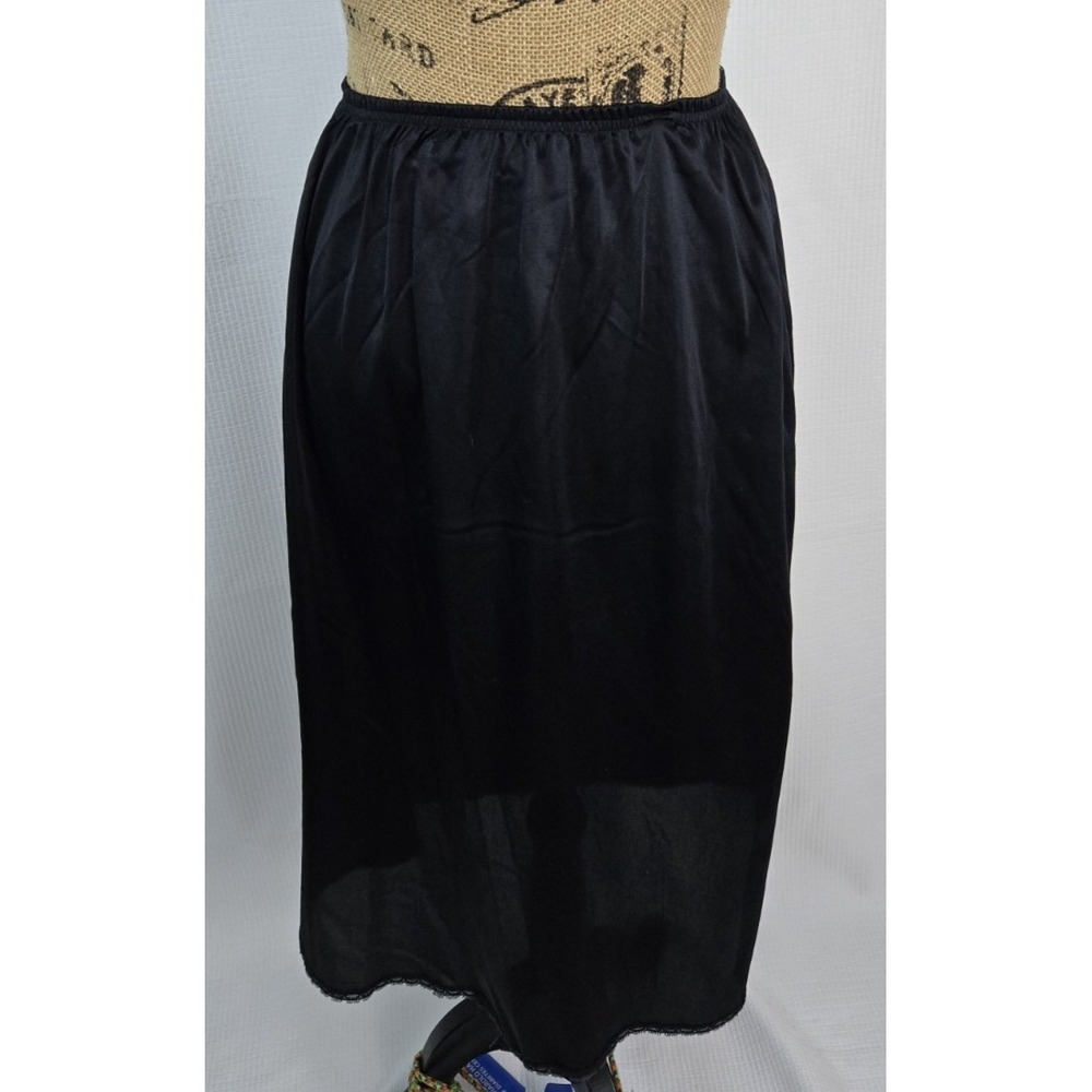Vintage Vanity Fair women's black elastic waist side slip petticoat small 28"